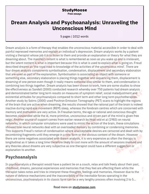 The Significance of Dreams in Psychoanalysis: Unraveling the Mysteries of the Unconscious Mind